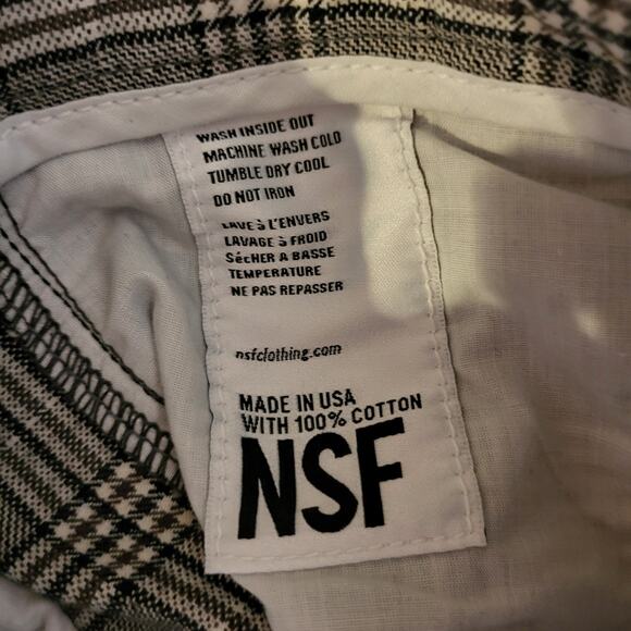 NSF 100% Cotton Plaid Pants Distressed Hem Side Stripe Size 30 Waist - Picture 10 of 15